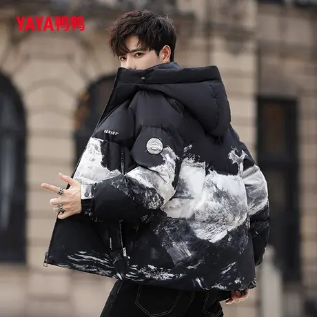 鸭鸭羽绒服男2023秋季新品雪山款短款连帽加厚外套百搭上衣J图片