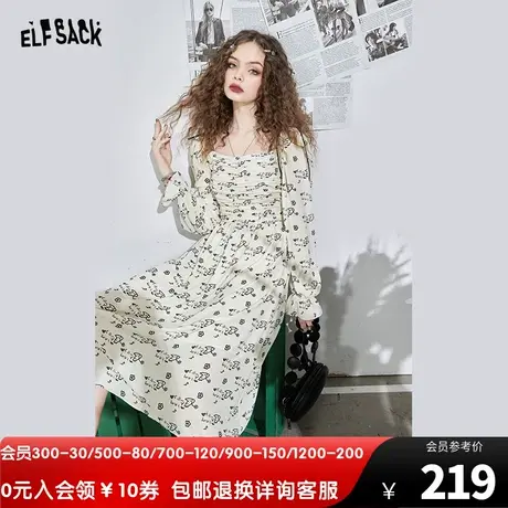 【新款】妖精的口袋法式泡泡袖碎花雪纺连衣裙女2022早春收腰长裙图片