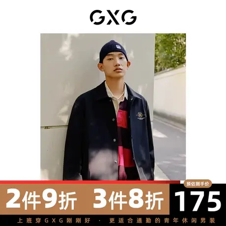 GXG男装 冬季黑色休闲刺绣翻领棉服10C107016I图片
