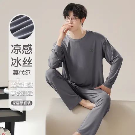 莫代尔男士冰丝睡衣男春秋款2024新款大码长袖薄款男生家居服套装商品大图