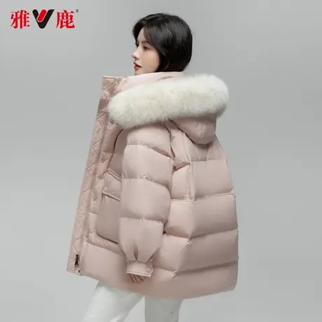 雅鹿羽绒服女短款狐狸毛领反季休闲外套小个子时尚舒适轻盈白鸭绒商品大图