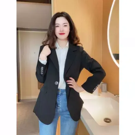 小西装外套女2023春秋季炸街设计感小众高级感黑色西服修身上衣潮商品大图