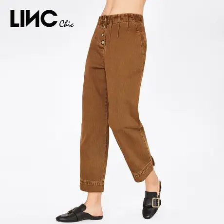 LINC金羽杰2023秋季新款简约时尚单排扣牛仔裤女阔腿裤潮912122商品大图