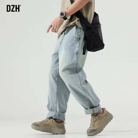 男士浅色牛仔裤男宽松直筒高街裤子春夏款休闲裤男款卷裤脚直筒裤商品大图