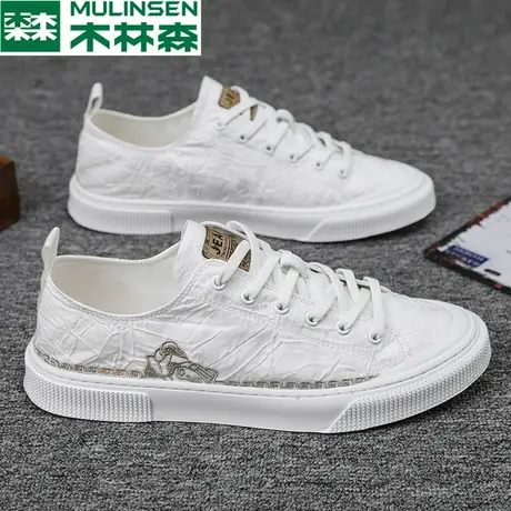 木林森板鞋男款潮流白色布鞋软底运动休闲鞋爆款春季薄款帆布男鞋商品大图
