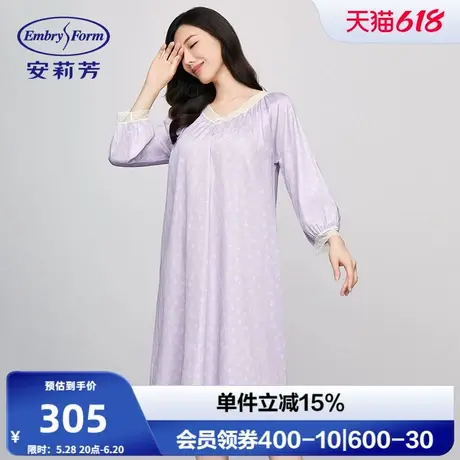 安莉芳专柜新品蕾丝v领印花纯棉女士睡裙宽松显瘦家居裙EL00748商品大图