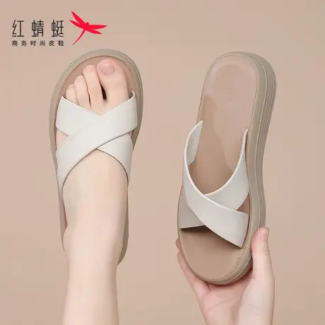 红蜻蜓女士一字拖厚底沙滩凉拖鞋女夏外穿2025新款小凉拖真皮妈妈图片