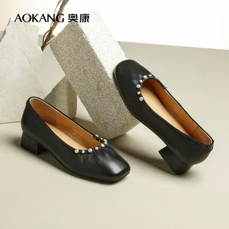 【门店发货】奥康女鞋 春新款真皮优雅通勤单鞋浅口小皮鞋图片