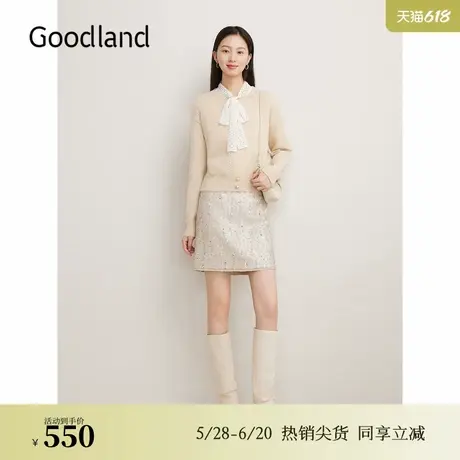 Goodland美地女装2024冬季新款羊毛斜门襟软糯毛针织衫商品大图