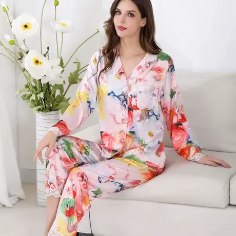 冰丝睡衣女2025年新款春夏秋冬季高级感丝绸家居服大码仿真丝套装商品大图