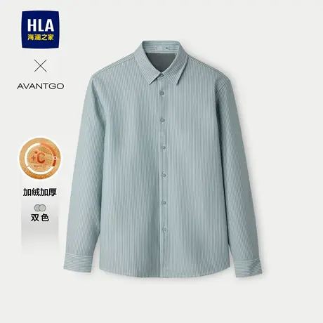 【加绒加厚】HLA/海澜之家轻商务保暖衬衫秋冬季条纹休闲上衣男款图片