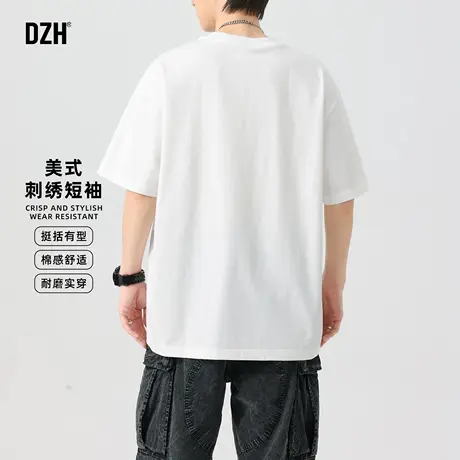男生美式刺绣痞帅圆领短袖t恤男夏季新款宽松五分袖男款休闲半袖商品大图