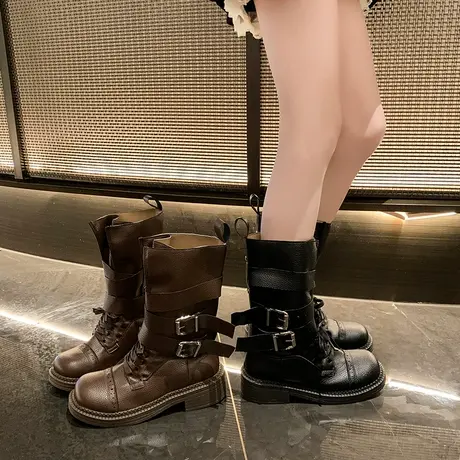 复古英伦风马丁靴女2025夏季新款气质通勤粗跟短筒靴百搭高级靴子图片
