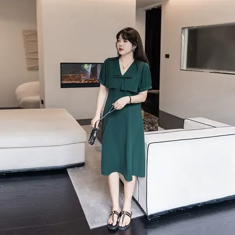 2023年夏季新款气质减龄海军领大码胖妹妹MM连衣裙显瘦遮肉中长款商品大图