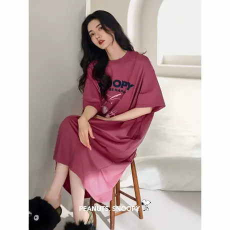 贝妍史努比睡裙女夏凉感莫代尔棉短袖睡衣甜美少女宽松大码连衣裙商品大图