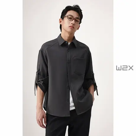 w2x2025春季新款高级感痞帅长袖衬衫男商务休闲设计感轻奢衬衣潮商品大图