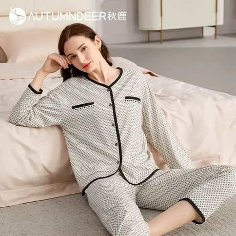 秋鹿睡衣女春秋款纯棉2025年新款春夏季大码全棉可外穿家居服套装商品大图