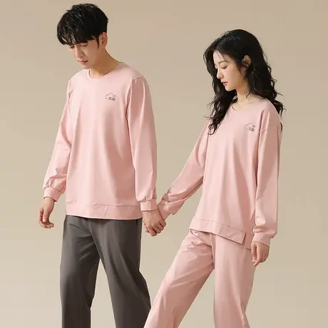 浪莎睡衣女款春秋季纯棉长袖套装纯色简约休闲秋冬家居服可外穿商品大图
