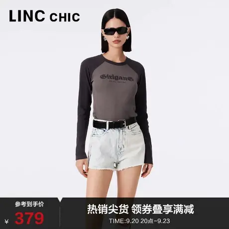 LINCCHIC金羽杰t恤女2023新款气质修身显瘦长袖T恤女S233FK447Y图片