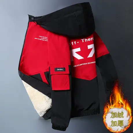 青少年男士加绒加厚外套2023秋冬季新款工装夹克韩版潮流保暖上衣商品大图