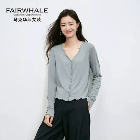 马克华菲桑蚕丝披肩上衣外套女2025新款设计感V领气质打底小开衫商品大图