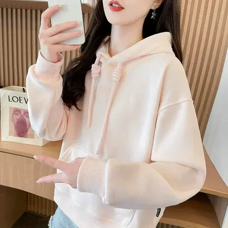 连帽卫衣女2025新款爆款春秋韩版宽松简约百搭小个子抽绳薄款外套商品大图