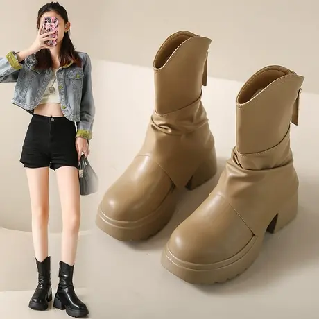 高跟靴子女秋冬2023新款韩系小踝靴今年流行的洋气短靴加绒瘦瘦靴图片