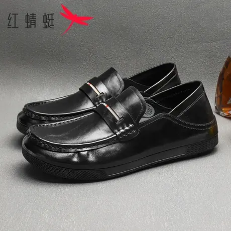 红蜻蜓男鞋秋季真皮透气休闲乐福鞋男士舒适软底软面无胶豆豆鞋子商品大图