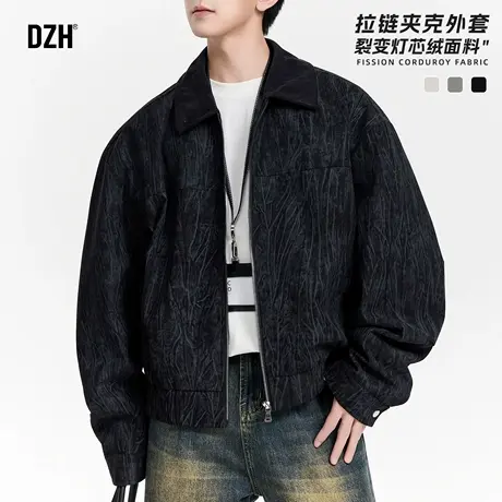男士美式巴恩风夹克外套男灯芯绒2025新款秋季拉链开衫翻领上衣潮商品大图