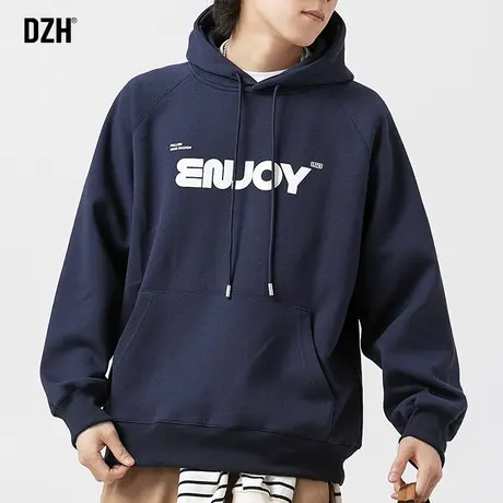 男士藏青色重磅卫衣男连帽秋季潮牌男装2023新款长袖上衣百搭帽衫商品大图