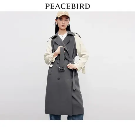 【商场同款】太平鸟女装2023秋季新款拼色插肩袖风衣A1BED3401商品大图