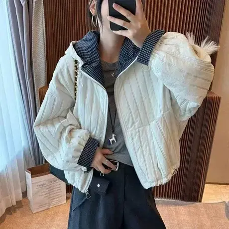 复古连帽压格短外套女欧洲站2025秋装新款欧货女装时尚夹克上衣潮商品大图