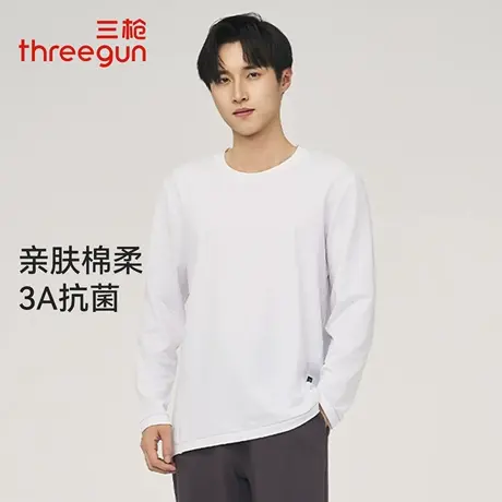 三枪打底衫男士秋冬新品中厚抗菌棉防螨男款纯色上衣内搭圆领秋衣商品大图