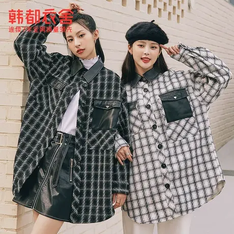 韩都衣舍2022秋冬新女装呢子大衣气质中长款毛呢外套DM0103图片