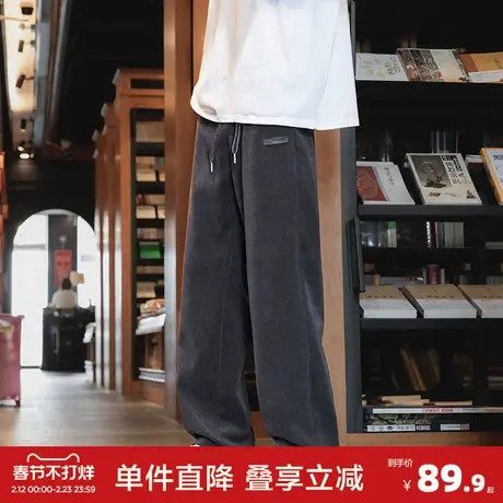 唐狮博奥绒阔腿宽松直筒休闲裤男秋季新款时尚百搭显瘦长裤GT商品大图