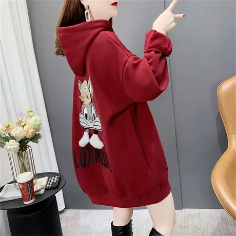 中长款加绒加厚连帽卫衣女2022年新款秋冬宽松减龄爆款设计感外套商品大图