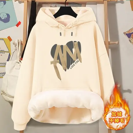 2023年新款爆款连帽加绒卫衣女韩系学院风时尚百搭初中生外穿上衣图片