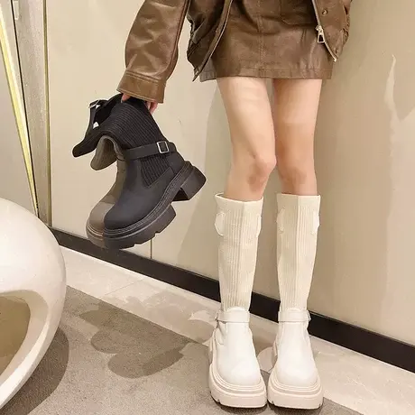 长靴女秋冬显瘦弹力瘦瘦袜靴2023年新款秋季厚底高筒不过膝长筒靴商品大图