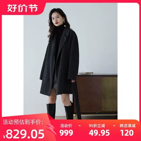 嘉茱莉秋冬新款绵羊毛大衣外套女中长款毛呢外套小个子大衣无扣商品大图