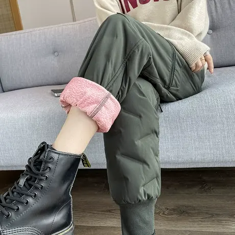 白鸭绒工装羽绒裤女冬季外穿2023新款高腰保暖防寒轻薄运动哈伦裤图片