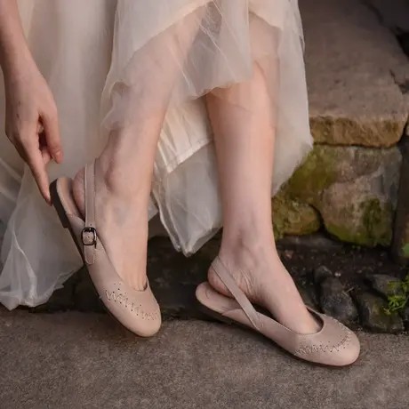 Artmu阿木原创复古文艺包头凉鞋2023年女新款后空平底真皮女鞋商品大图