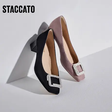 思加图新款法式单鞋优雅通勤粗跟浅口鞋高跟鞋EL607CQ3C图片