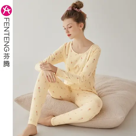 芬腾女士保暖内衣秋冬季纯棉秋衣秋裤圆领套装全棉打底棉毛衫冬天图片