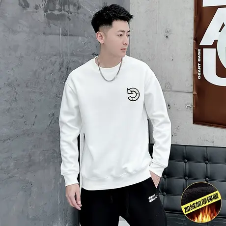潮牌卫衣男秋冬新款ins字母印花设计感青年加绒上衣长袖内搭体恤商品大图