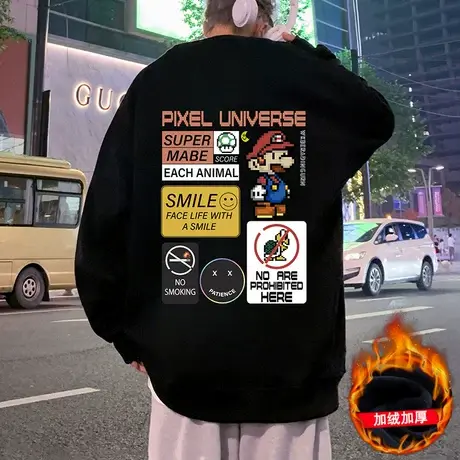 加绒加厚马里奥卫衣男春秋款2024新款美式高街春季宽松无帽外套潮商品大图