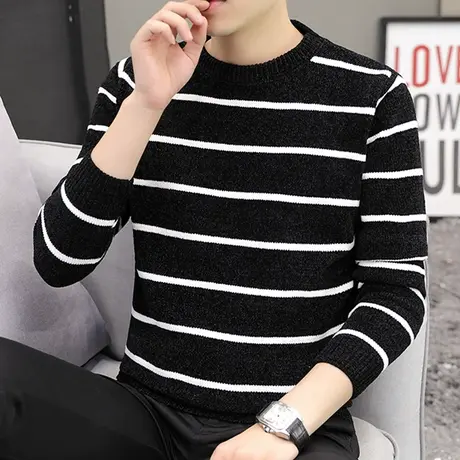 雪尼尔男士圆领毛衣青少年加绒加厚一体绒打底衫秋冬装保暖羊毛衫图片