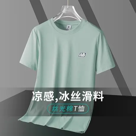液氨丝光棉短袖t恤男装2024新款圆领上衣服速干冰丝凉感夏季半袖商品大图