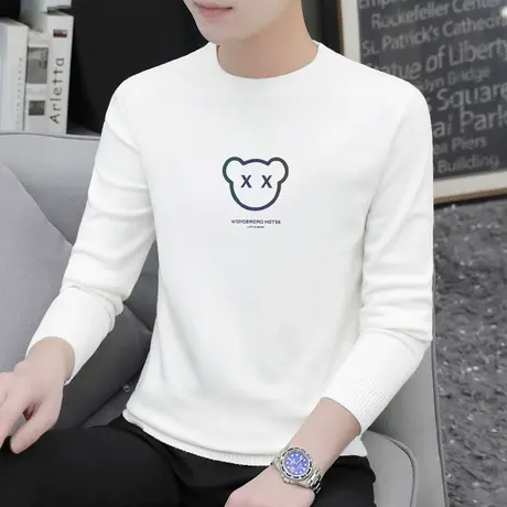 圆领毛衣男春秋款白色打底衫秋冬季小熊潮流毛线衣针织衫内搭毛衫商品大图