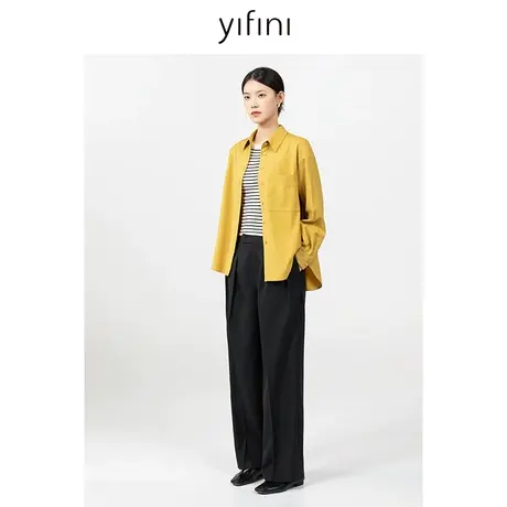 Yifini/易菲黑色宽松通勤直筒西裤女春秋新款百搭垂感休闲裤商品大图