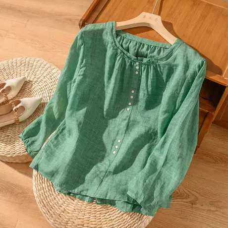 苎麻上衣女文艺复古夏天薄款棉麻小衫空调衫宽松百搭2022春夏新款图片